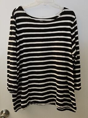 Old Navy Black & White Striped Long Sleeve Scoop Neck Top